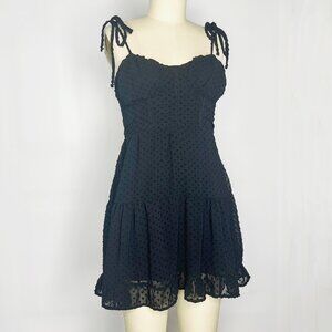 Wild Fable Black Mini Dress Size Small Textured Dot Dress with Adjustable Ties